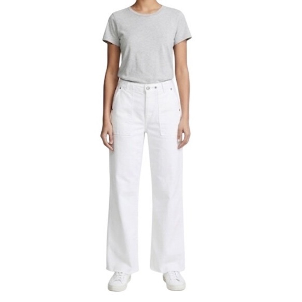 RAG & BONE White Wide Leg Carpenter Utility Pants High Rise Raw Hem‎ Size 25